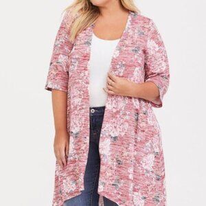 TORRID Plus Size 0 Kimono Sweater Cardigan Rose Floral Print Womens